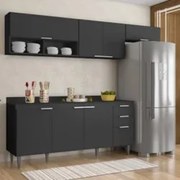 Armário de Cozinha Com Tampo CP03 250cm Pérola Preto Z34      - Mpozen