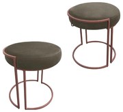 Puff Redondo Base Industrial Cobre Kit 2 Love Suede D03 - D'Rossi - Marrom Rato