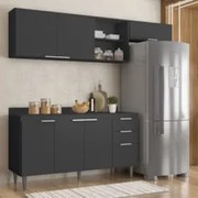 Armário de Cozinha Com Tampo CP03 220cm Pérola Preto Z34      - Mpozen