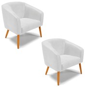 Poltrona Decorativa Pé Palito Castanho kit 2 Stella Sintético PU Branco D03 - D'Rossi