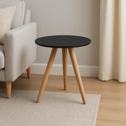 Mesa Lateral Redonda para Sala Pé de Madeira Retrô Camila B04 - D'Rossi - Preto