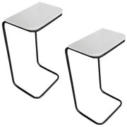 Kit 02 Mesas Lateral Tampo Preto Multiuso para Sofá Base Metálica J01 - D'Rossi - Preto