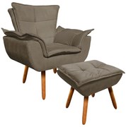 Poltrona e Puff Decorativo Pé Palito de Madeira Opala Suede D03 - D'Rossi - Marrom Rato