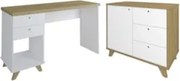 Mesa Escrivaninha 135cm Elai e Balcão 1 Porta 3 Gavetas Merano A06 Olm