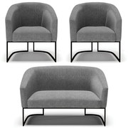 Namoradeira e 2 Poltronas Industrial Preto Stella Linho D03 - D'Rossi  - A26 Gafite