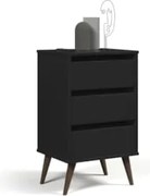 Mesa de Cabeceira Pés Retrô 3 Gavetas 43cm Wood Preto - EJ Móveis