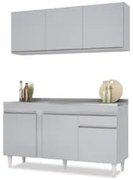 Armário Cozinha e Balcão Com Pia 150cm Dakota Cinza Claro   - Lumil