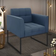 Poltrona Elisa Suede Base Metálica Industrial Preto D03 - D'Rossi - Azul Marinho