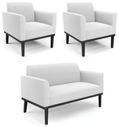 Namoradeira e 2 Poltronas Base Madeira Preto Marisa Bouclê D03 - D'Rossi - Off White