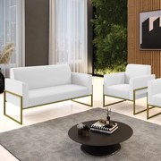 Sofá Namoradeira com Poltrona Base Industrial Alta Dourado Marisa Corino - Branco