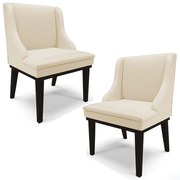 Kit 2 Poltronas Decorativas Base Fixa de Madeira Firenze PU Bege/Preto G19 - Gran Belo