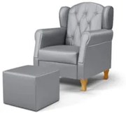 Poltrona de Amamentação Pés Madeira e Puff Lucy Z39  Sintético Cinza -