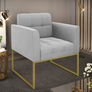 Poltrona Elisa Suede Base Metálica Industrial Dourado D03 - D'Rossi - Cinza