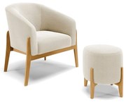 Poltrona e Puff Decorativo Base Madeira Stella Bouclê P01 - D'Rossi - Bege