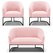 Namoradeira e 2 Poltronas Industrial Preto Stella Suede D03 - D'Rossi  - Rosa Bebê