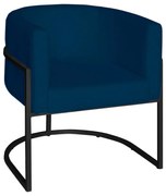 Poltrona Base Industrial Preto Sala de Estar Lety Veludo - Azul Marinho