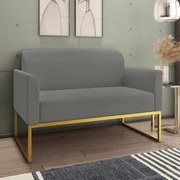 Poltrona Namoradeira Decorativa Isabella Base Industrial Suede Grafite/Dourado G19 - Gran Belo