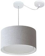 Lustre Pendente Cilíndrico Com Desvio Md-4305 Cúpula em Tecido 40x25cm Rustico Cinza - Bivolt