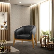 Poltrona Decorativa Base de Madeira Stella Sintético PU D03 - D'Rossi - Preto