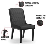 Cadeira Sala de Jantar Base Madeira Preto kit 8 Sofia Sintético - Preto