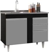 Balcão Gabinete 100cm Sem Tampo 2 Portas 2 Gavetas Luziania Preto/Cinz