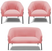 Namoradeira e 2 Poltronas Pé de Ferro Preto Stella Suede D03 - D'Rossi - Rose