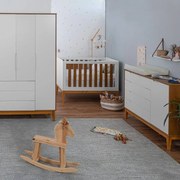 Kit Quarto Infantil com Pés Square Mel - Cômoda Elfe 4 Gavetas e 1 Porta + Guarda-Roupa Elfe + Berço Mini Cama Noah - Branco Fosco e Savana