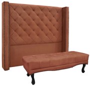 Cabeceira Cama Box Queen 160cm e Recamier Vicenza Veludo S04 - D'Rossi - Cobre