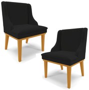 Kit 2 Cadeiras Decorativas Sala de Jantar Base Fixa de Madeira Firenze Linho Preto/Castanho G19 - Gran Belo