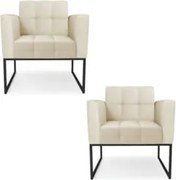 Poltrona Base Industrial Preto Kit 2 Ana Sintético Bege - Ibiza