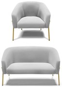 Sofá Namoradeira e Poltrona Pé de Ferro Dourado Stella Suede D03 - D'Rossi - Cinza