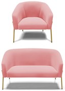 Sofá Namoradeira e Poltrona Pé de Ferro Dourado Stella Suede D03 - D'Rossi - Rose