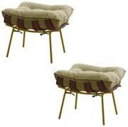 Kit 2 Puffs Decorativos Sala de Estar Abel Base de Madeira Dourada Veludo Bege G41 - Gran Belo