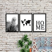 Kit 03 Quadros Decorativos "Mapa" 43x33 Cm Cada - D'Rossi