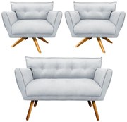 Kit 1 Namoradeira 2 Lugares E 2 Poltronas Anitta Suede Base De Madeira MA30 D03 - D'Rossi - Cinza
