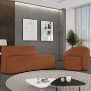 Sofá 2 Lugares 140cm Wendi e Poltrona Steve Boucle Terracota I01  - Mp