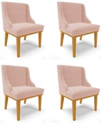 Kit 04 Cadeiras de Jantar Liz Veludo Base Fixa Madeira Castanho D03 - D'Rossi - Rose