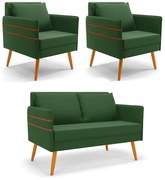Kit 01 Namoradeira 02 Lugares e 02 Poltronas Mari Suede Pés Palito Castanho - D'Rossi - Verde