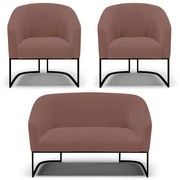 Namoradeira e 2 Poltronas Industrial Preto Stella Veludo D03 - D'Rossi  - Rose