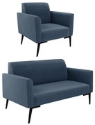 Sofá Namoradeira com Poltrona Pés Villach Marisa Suede D03 - D'Rossi - Azul Marinho