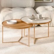 Mesa de Centro Pés Metálicos Kit 2 Thor Off/Cinamomo/Dourado E05 - Mpo