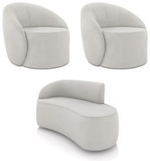 Sofá 2 Lugares Orgânico 140cm Morgan e 2 Poltronas Lua Veludo D03 - D'Rossi - Cinza
