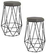 Kit 2 Banqueta Decorativa Rubel Base Preta Veludo Cinza G41 - Gran Belo