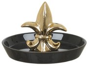 Portaanel Em Ceramica Flor de Lis Preto e Dourado 10,5x13,5xcm  - D'Rossi