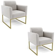 Kit 2 Poltronas Base Industrial Dourado Marisa Veludo - Cinza