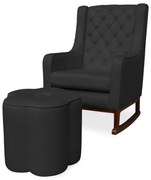 Kit Poltrona Amamentação Balanço Maju com Puff Flor Veludo - Preto