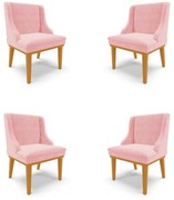 Kit 4 Cadeiras Decorativas Sala de Jantar Base Fixa de Madeira Firenze Suede Rosa Bebê/Castanho G19 - Gran Belo