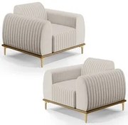Kit 2 Poltronas Decorativas Base Gold Molino D06 Linho C-367 Cru - Mpo