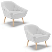 Kit 02 Poltronas Giovana Linho Pés Palito Natural D01 - D'Rossi - A05 Cinza