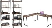 Conjunto Escritório Estilo Industrial Mesa 150x150cm e 2 Estantes 60cm